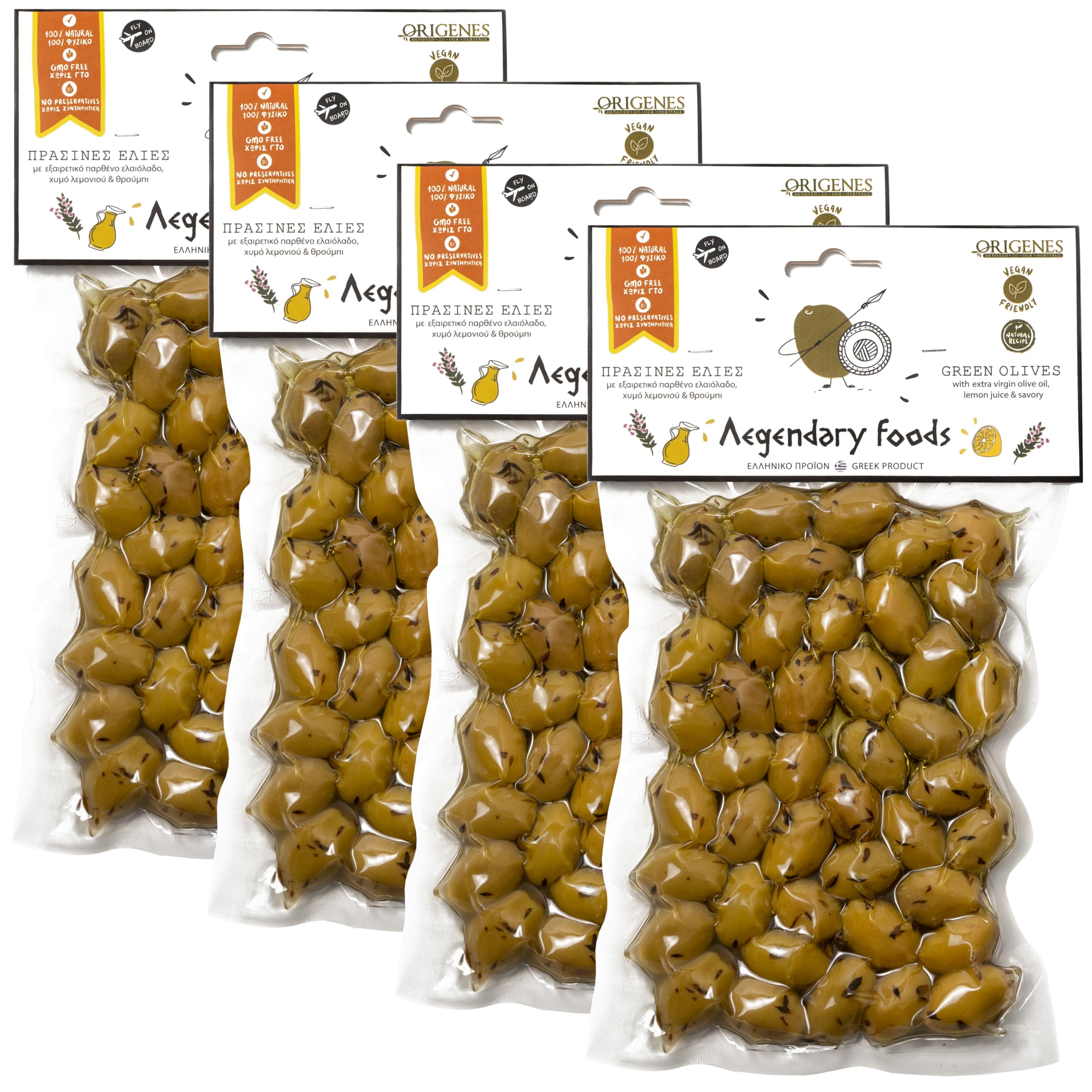 Pack of 4 Variety Mix Olives in Vacuum, 2 Greek Olive Varieties with 4 flavors, Freshly Sealed Olives with Extra Virgin Oil 4X200g