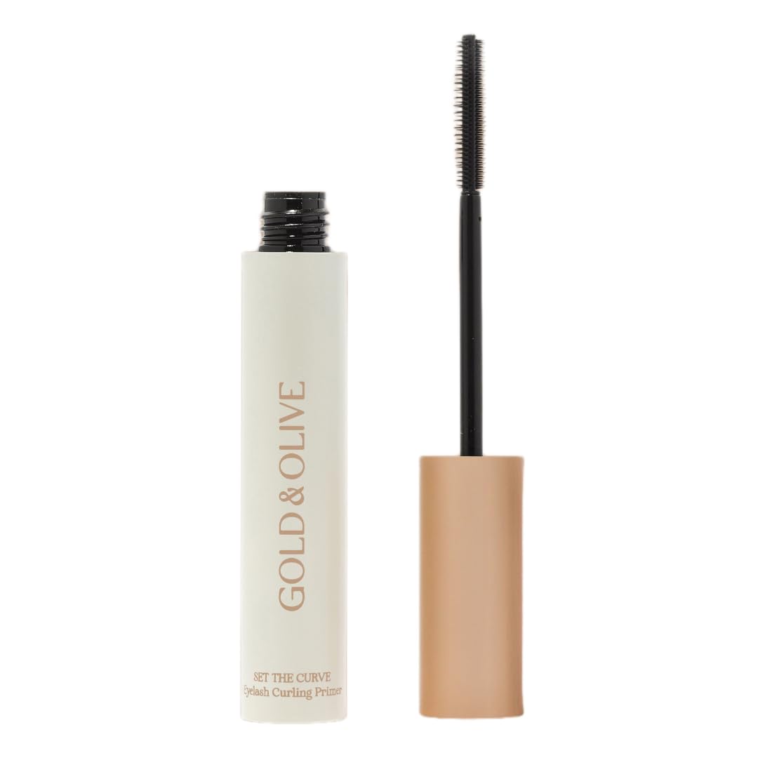 Gold & Olive Set the Curve Eyelash Primer for Straight Lashes – Curl-Locking Mascara Base, Double-Sided Precision Wand, Nourishing & Conditioning with Silk Protein, Cruelty-Free, Made in USA