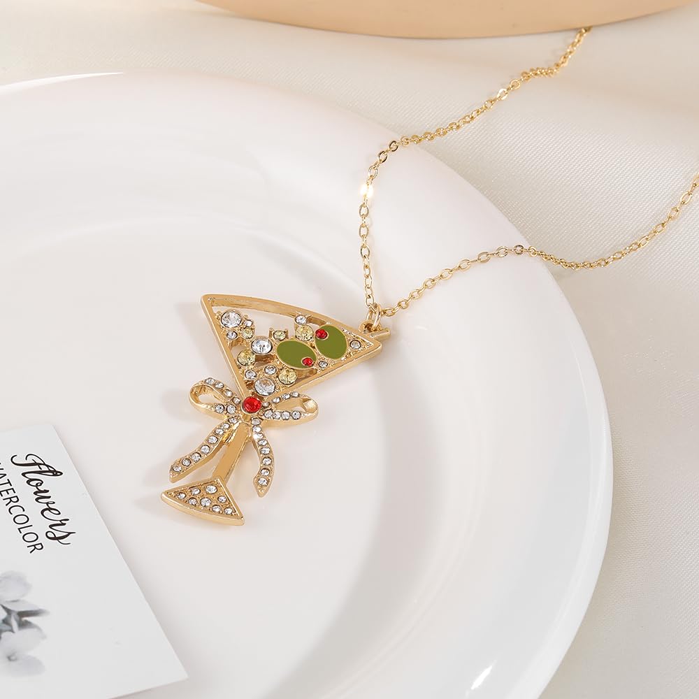 Green Olive Martini Pendant Necklace for Women | Olive Martini Cocktail Necklace for Women | Martini Jewelry Gift for Women