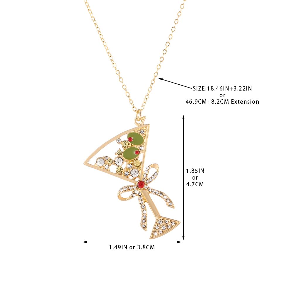 Green Olive Martini Pendant Necklace for Women | Olive Martini Cocktail Necklace for Women | Martini Jewelry Gift for Women
