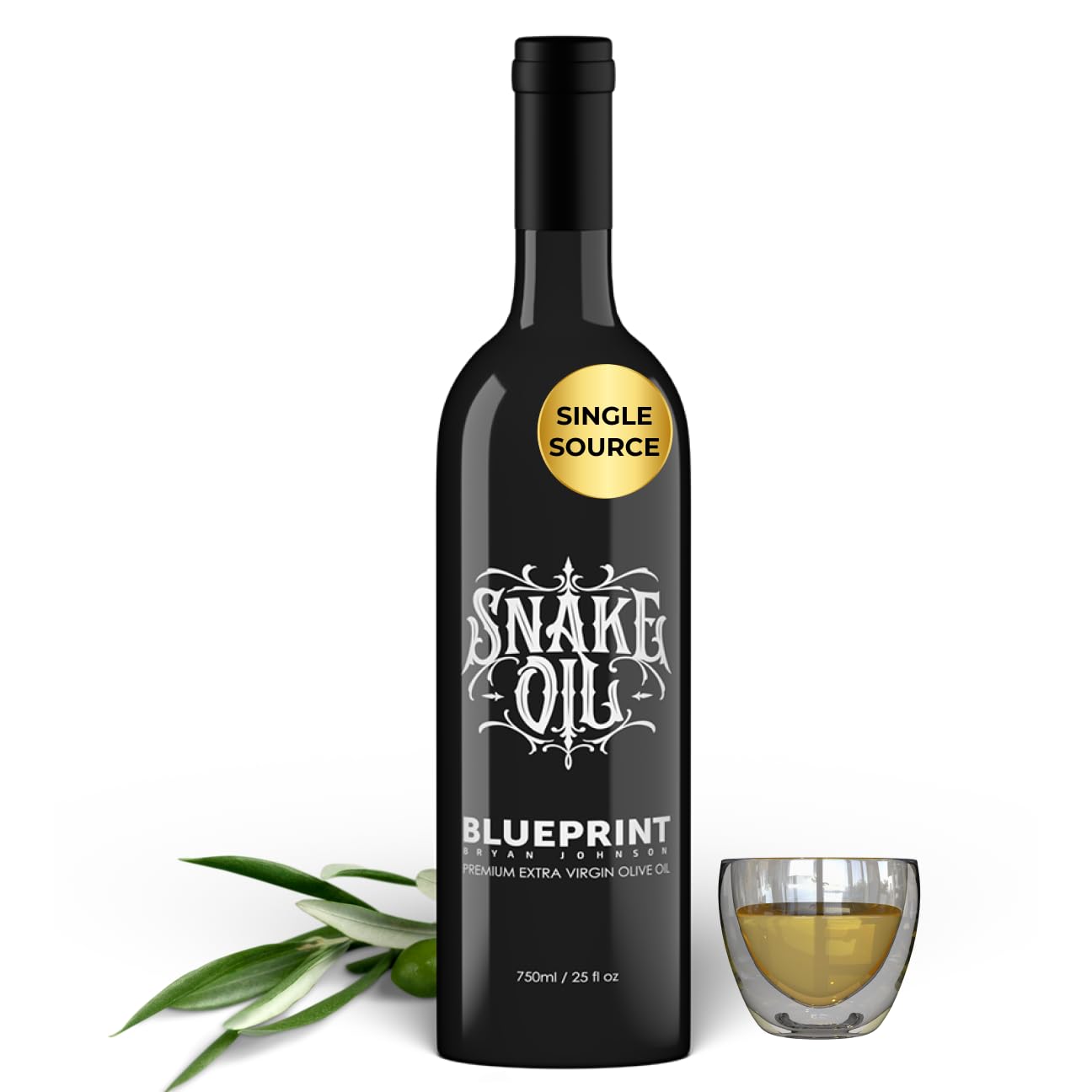 Blueprint by Bryan Johnson Olive Oil – Snake Oil- High Polyphenol Extra Virgin Olive Oil (400+ mg/kg) – Cold Pressed, Early Harvest, First Cold Press EVOO – Keto, Paleo, Non-GMO – 2 Pack - 750ml Glass Bottle