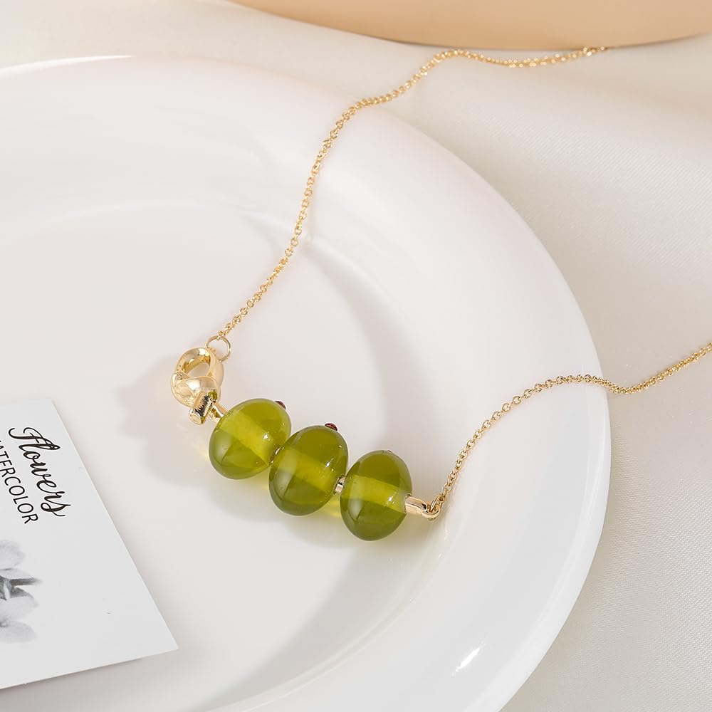Green Olive Martini Pendant Necklace for Women | Olive Martini Cocktail Necklace for Women | Martini Jewelry Gift for Women