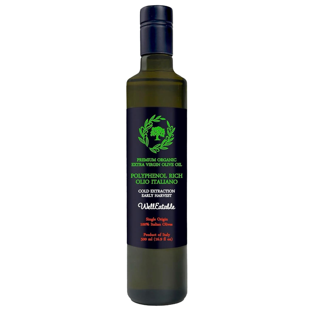 WellEatable Robust +1,200 mg/kg Polyphenol Rich Olio Italiano, New 2024-2025 Early Harvest Organic Extra Virgin Olive Oil from Italy, Lab Tested, Cold Extracted for Drinking and Finishing, 16.9 fl oz