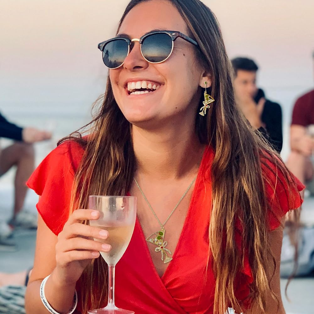 Green Olive Martini Pendant Necklace for Women | Olive Martini Cocktail Necklace for Women | Martini Jewelry Gift for Women