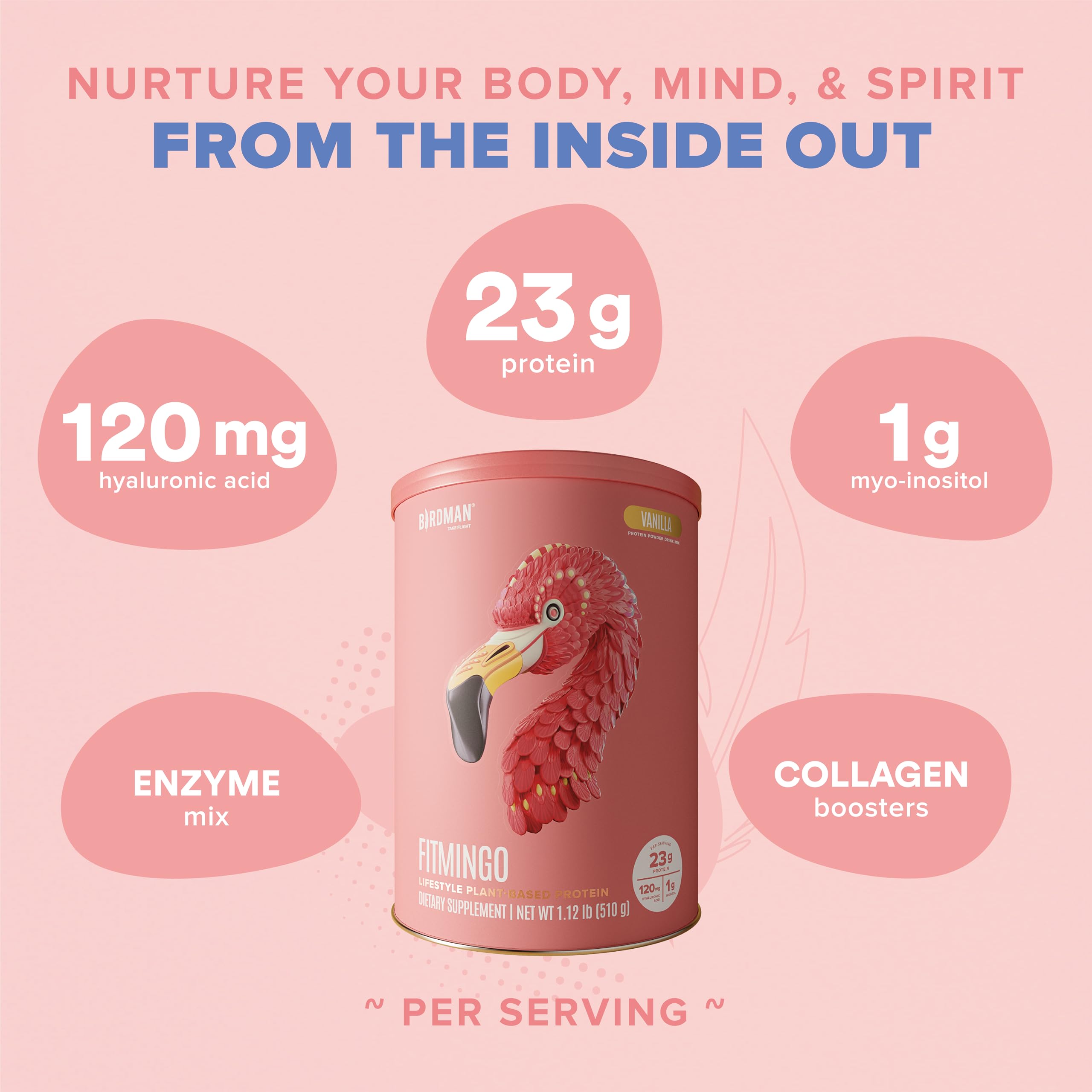 Fitmingo Vegan Protein Powder with Inositol, Collagen Boosters, Hyaluronic Acid and Vitamins | Low Carb, Dairy Free, Low Calorie | 23g Plant Based Blueberry Protein Powder with Myo-Inositol