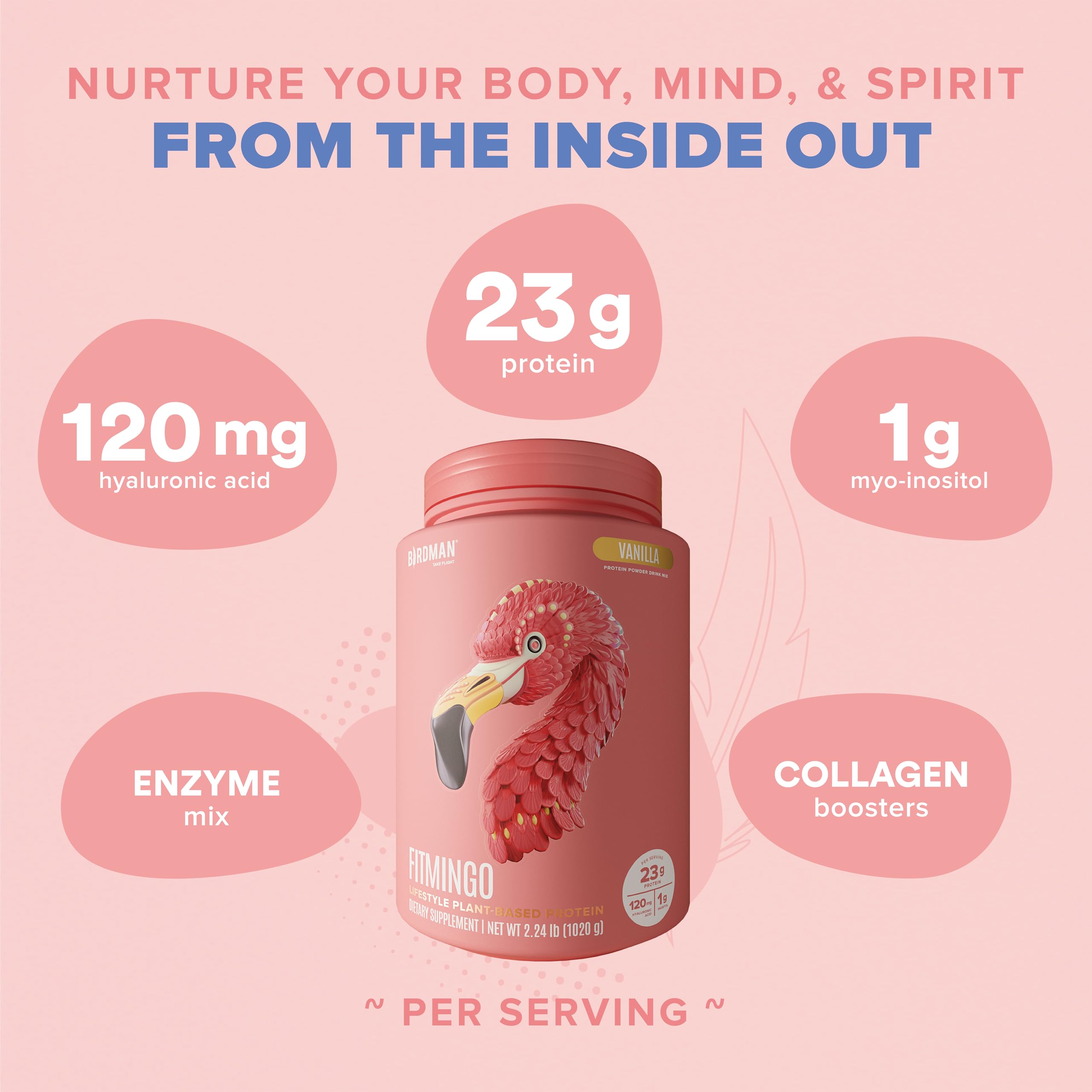 Fitmingo Vegan Protein Powder with Inositol, Collagen Boosters, Hyaluronic Acid and Vitamins | Low Carb, Dairy Free, Low Calorie | 23g Plant Based Blueberry Protein Powder with Myo-Inositol