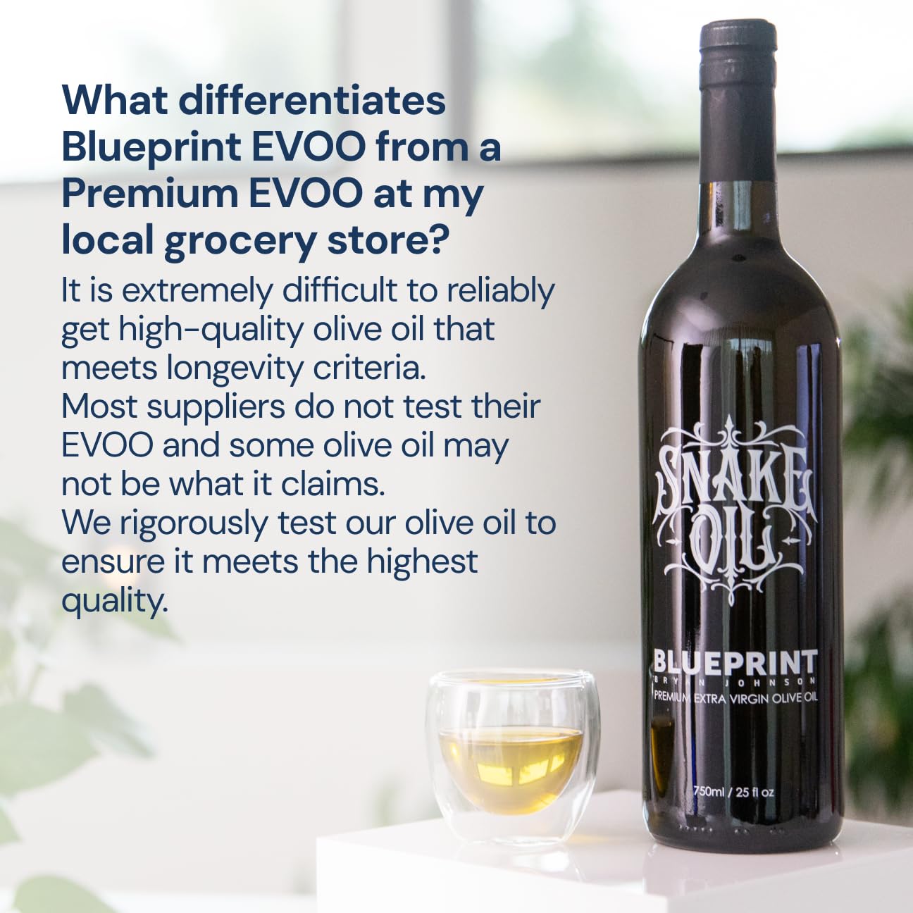 Blueprint by Bryan Johnson Olive Oil – Snake Oil- High Polyphenol Extra Virgin Olive Oil (400+ mg/kg) – Cold Pressed, Early Harvest, First Cold Press EVOO – Keto, Paleo, Non-GMO – 2 Pack - 750ml Glass Bottle