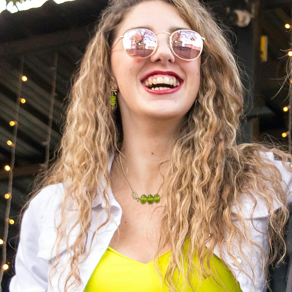 Green Olive Martini Pendant Necklace for Women | Olive Martini Cocktail Necklace for Women | Martini Jewelry Gift for Women