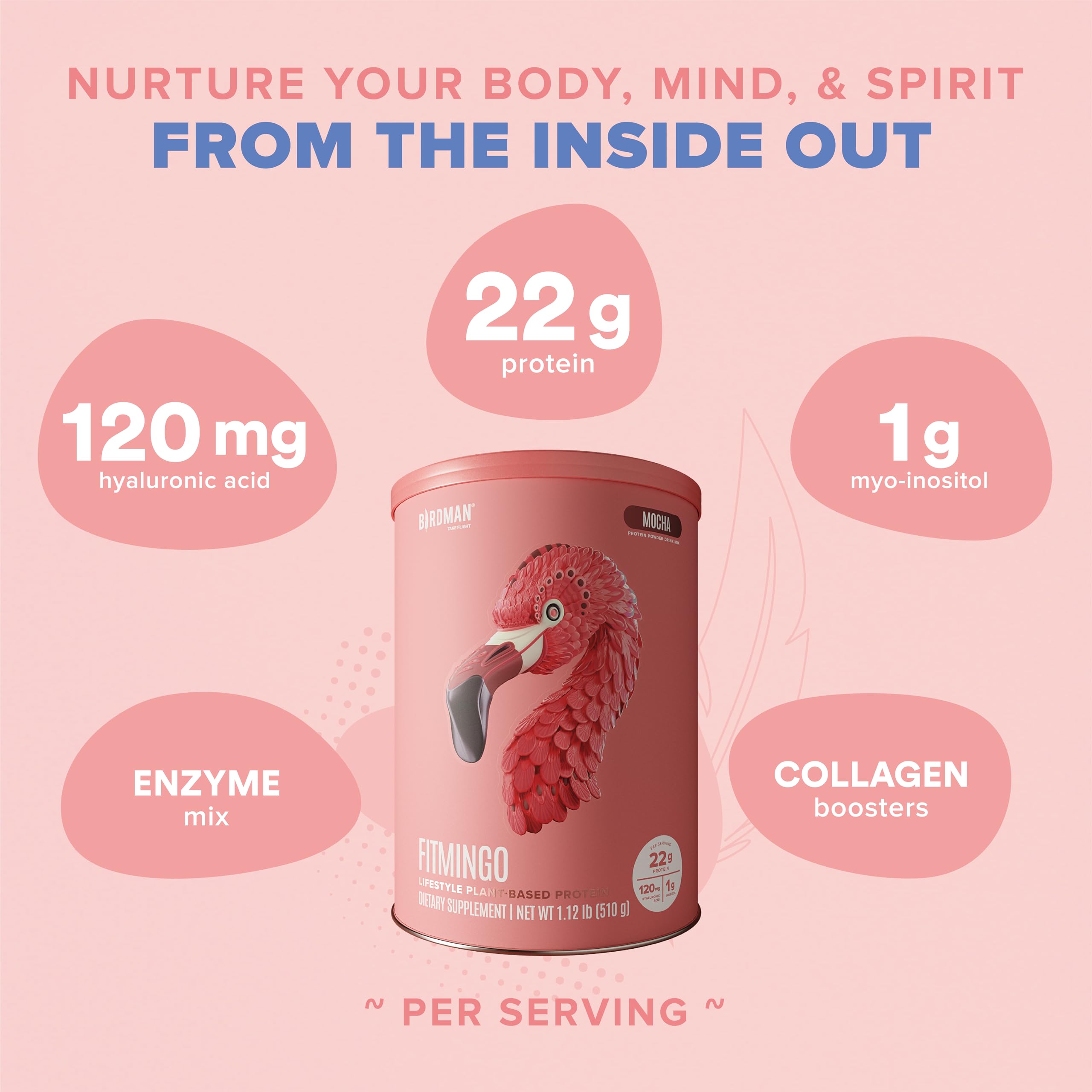 Fitmingo Vegan Protein Powder with Inositol, Collagen Boosters, Hyaluronic Acid and Vitamins | Low Carb, Dairy Free, Low Calorie | 23g Plant Based Blueberry Protein Powder with Myo-Inositol