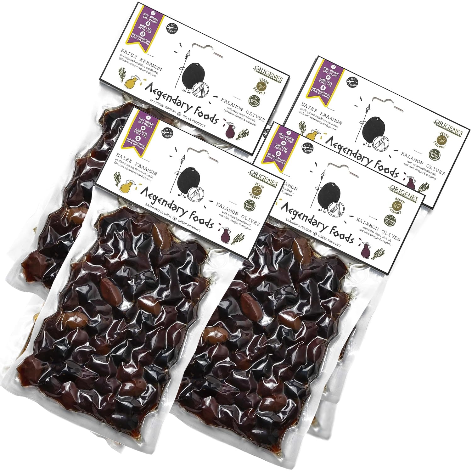 Pack of 4 Variety Mix Olives in Vacuum, 2 Greek Olive Varieties with 4 flavors, Freshly Sealed Olives with Extra Virgin Oil 4X200g