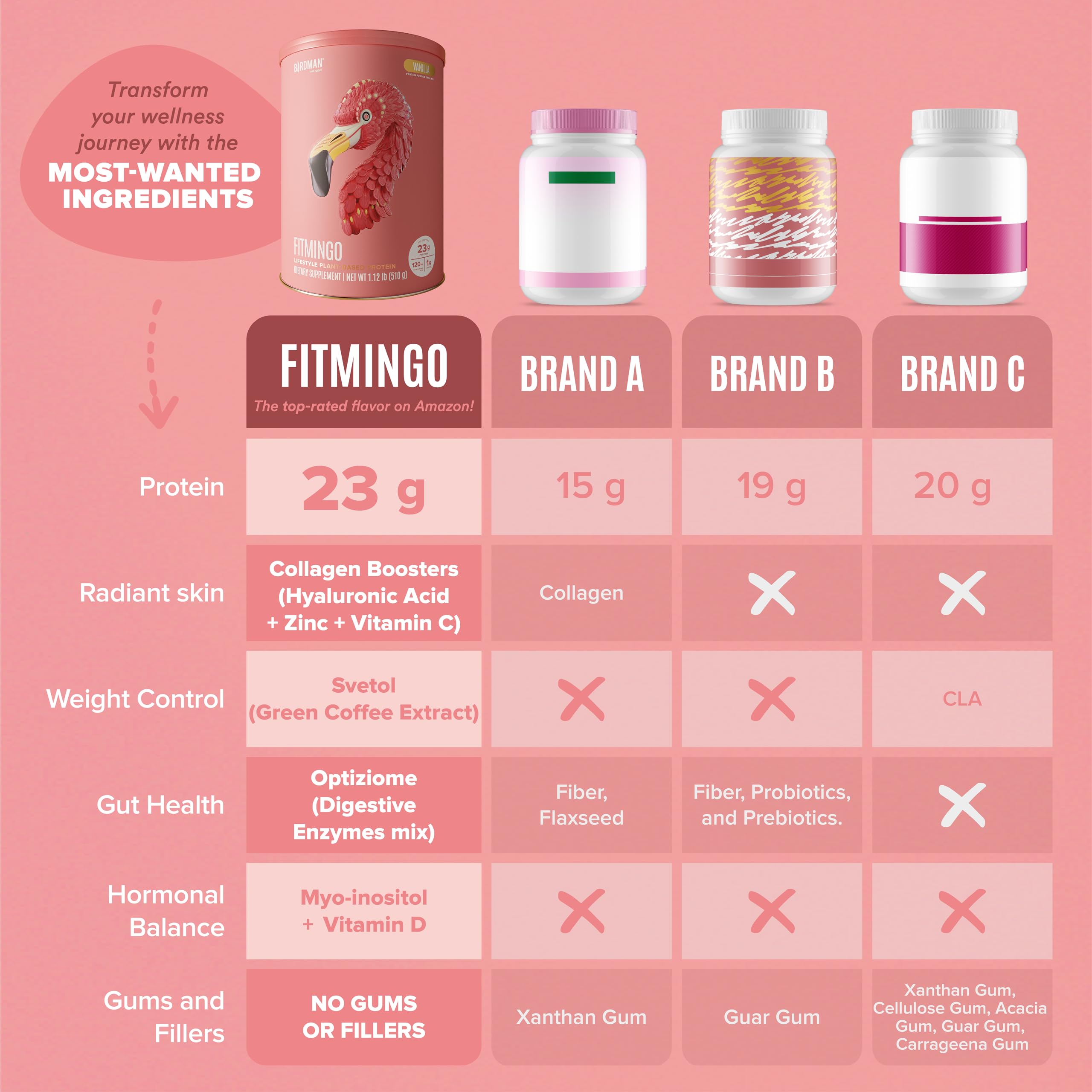 Fitmingo Vegan Protein Powder with Inositol, Collagen Boosters, Hyaluronic Acid and Vitamins | Low Carb, Dairy Free, Low Calorie | 23g Plant Based Blueberry Protein Powder with Myo-Inositol