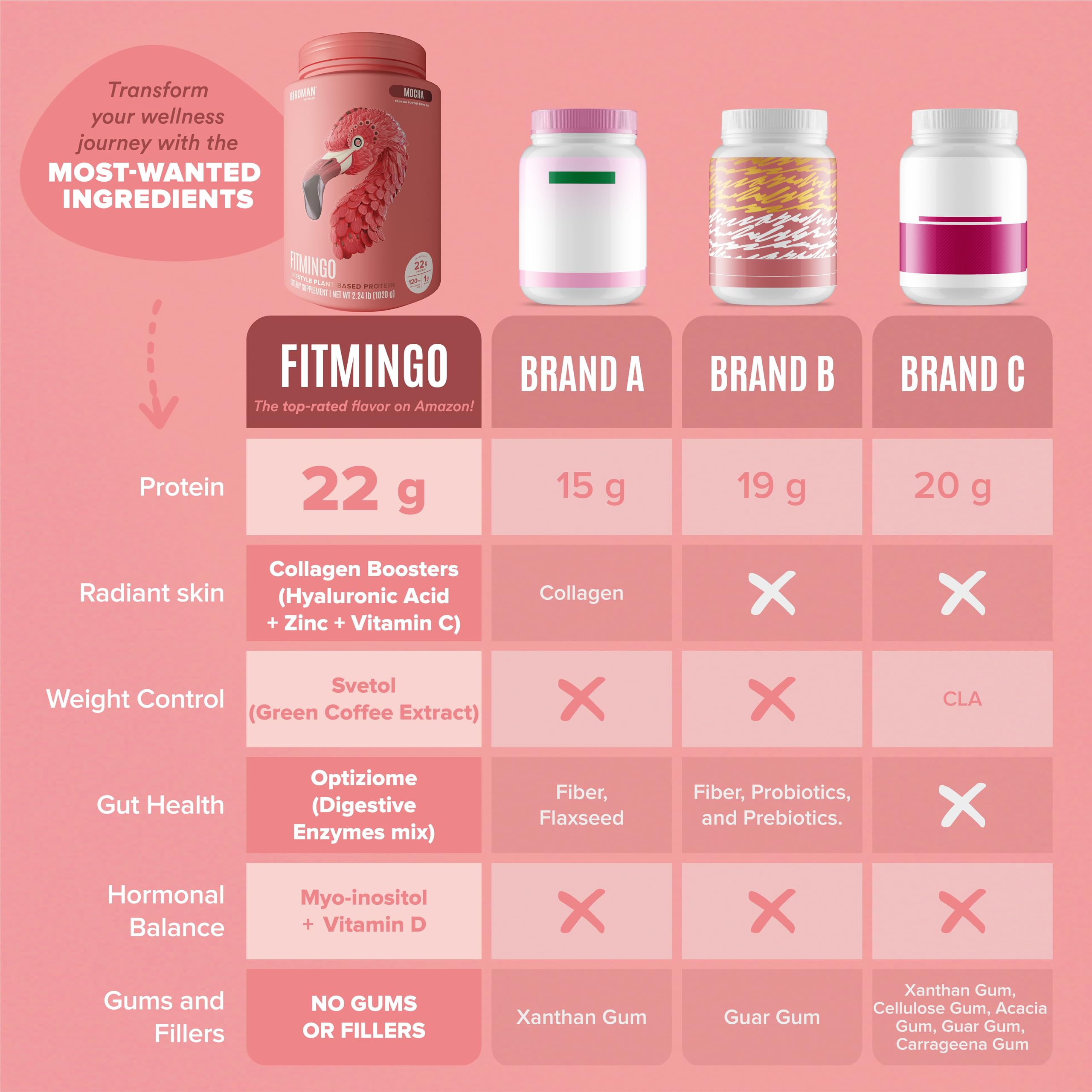 Fitmingo Vegan Protein Powder with Inositol, Collagen Boosters, Hyaluronic Acid and Vitamins | Low Carb, Dairy Free, Low Calorie | 23g Plant Based Blueberry Protein Powder with Myo-Inositol