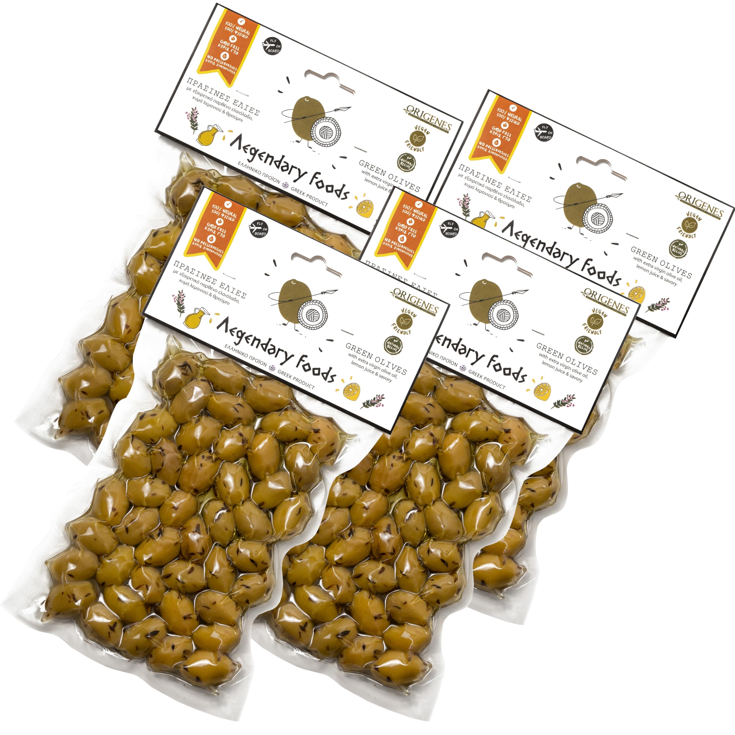 Pack of 4 Variety Mix Olives in Vacuum, 2 Greek Olive Varieties with 4 flavors, Freshly Sealed Olives with Extra Virgin Oil 4X200g
