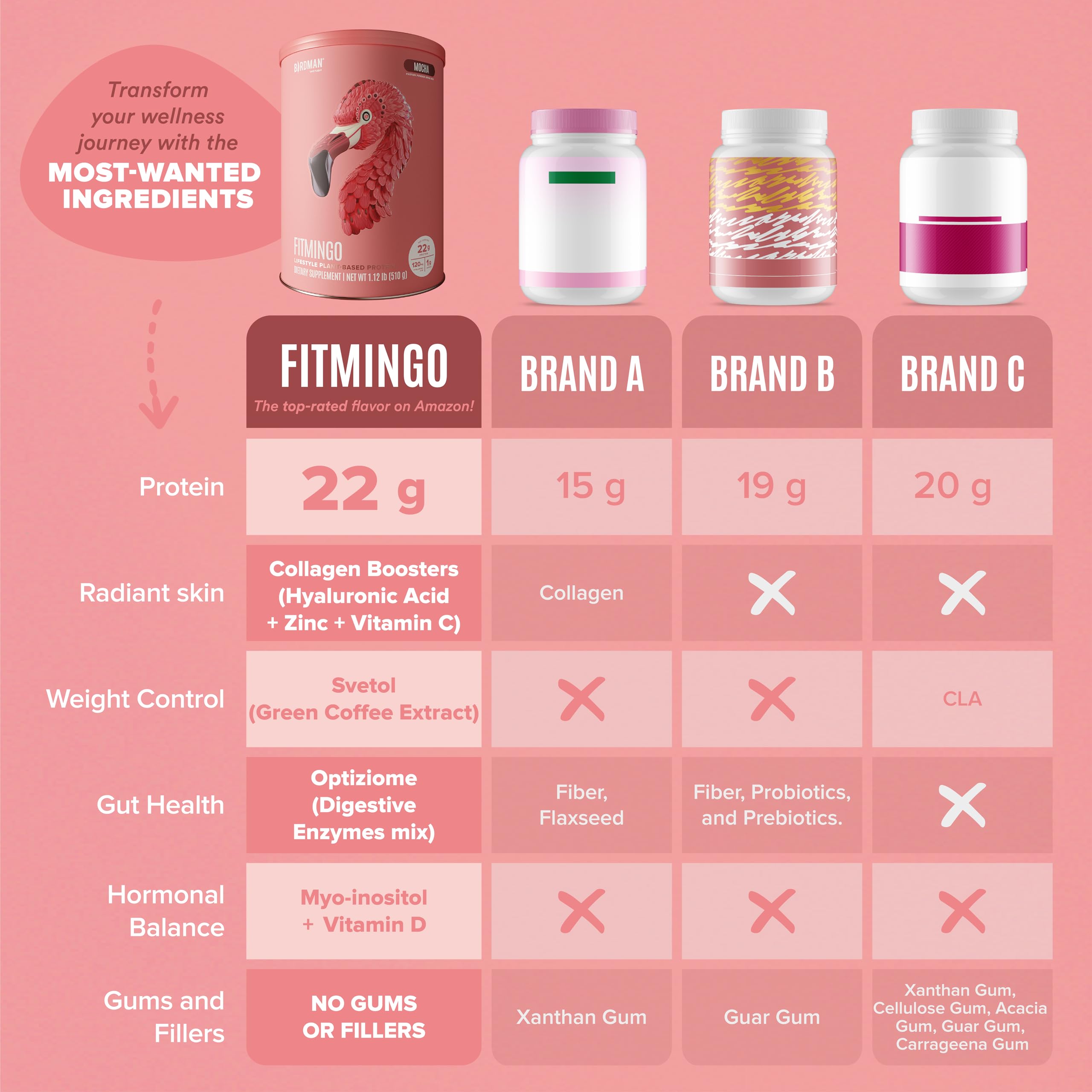 Fitmingo Vegan Protein Powder with Inositol, Collagen Boosters, Hyaluronic Acid and Vitamins | Low Carb, Dairy Free, Low Calorie | 23g Plant Based Blueberry Protein Powder with Myo-Inositol