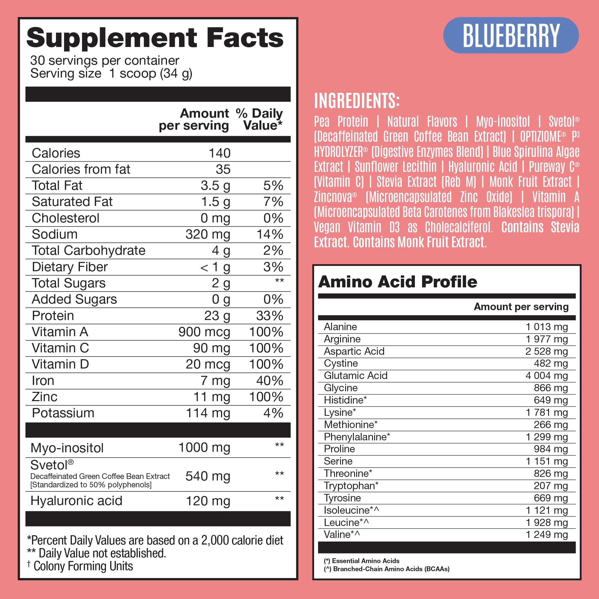 Fitmingo Vegan Protein Powder with Inositol, Collagen Boosters, Hyaluronic Acid and Vitamins | Low Carb, Dairy Free, Low Calorie | 23g Plant Based Blueberry Protein Powder with Myo-Inositol