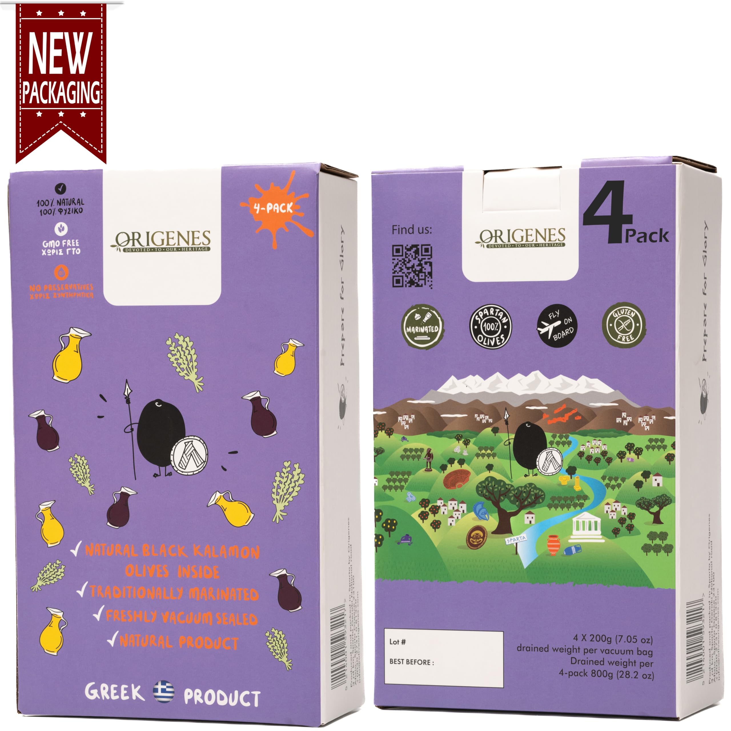 Pack of 4 Variety Mix Olives in Vacuum, 2 Greek Olive Varieties with 4 flavors, Freshly Sealed Olives with Extra Virgin Oil 4X200g