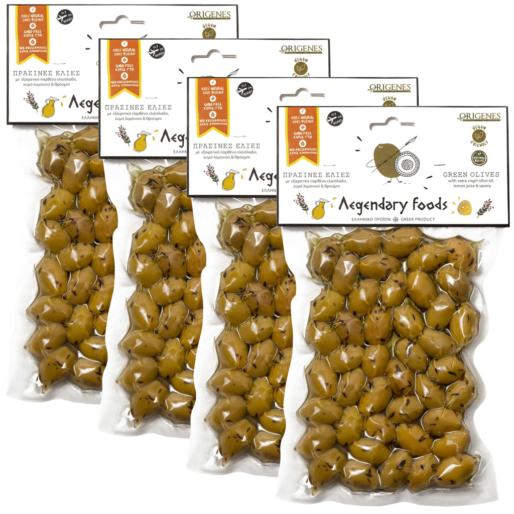 Pack of 4 Variety Mix Olives in Vacuum, 2 Greek Olive Varieties with 4 flavors, Freshly Sealed Olives with Extra Virgin Oil 4X200g